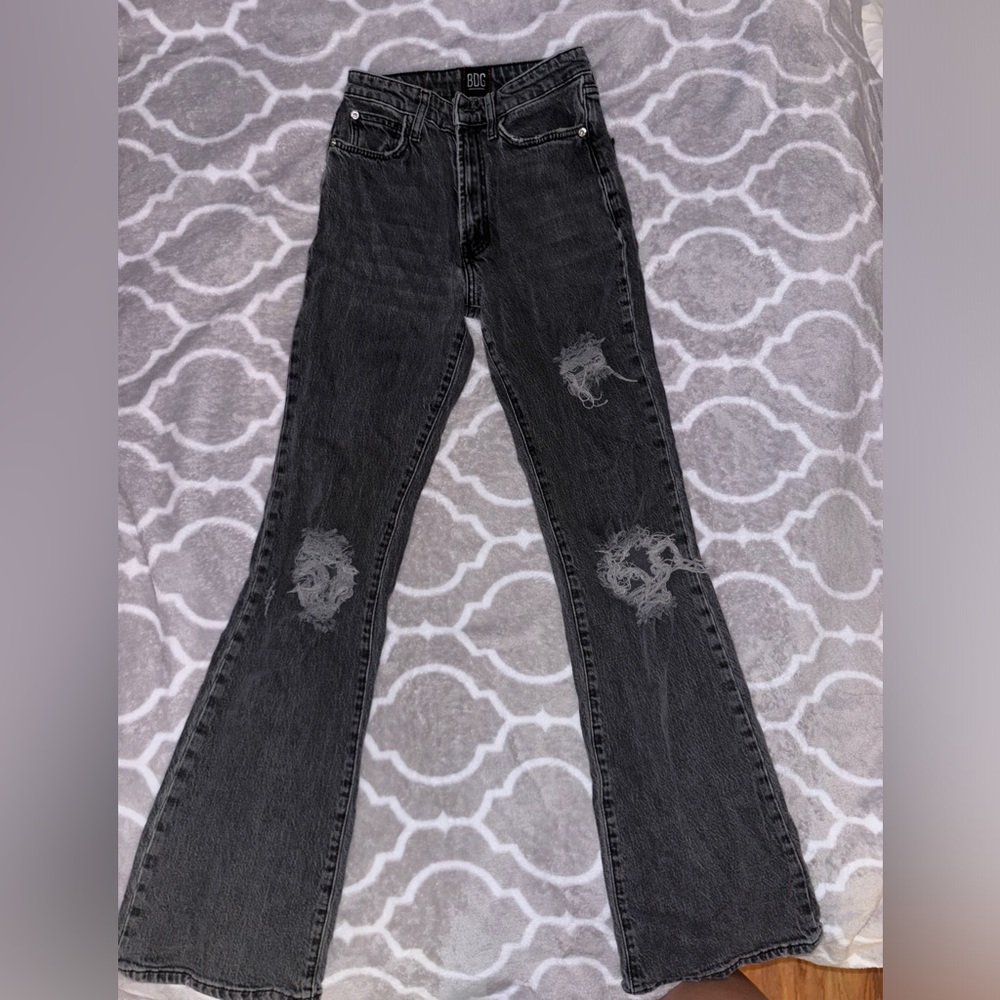 BDG Stretch High Rise Flare Black Jeans